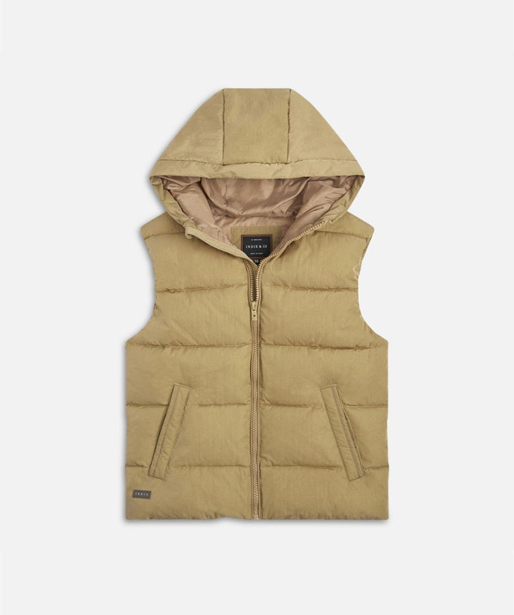 Hooded Puffer Vest - Gold